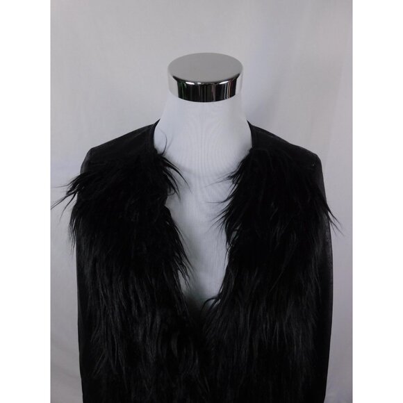 Libby Edelman Jacket Womens Small Black Faux Fur Faux Leather Front Corp Goth - Picture 3 of 13